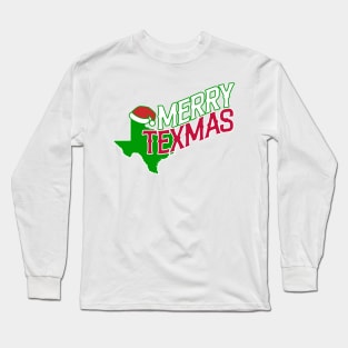 Merry Texmas State with Santa Hat Long Sleeve T-Shirt